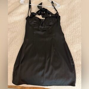 PrettyLittleThing Black Satin Slip Dress with Lace Detailing
